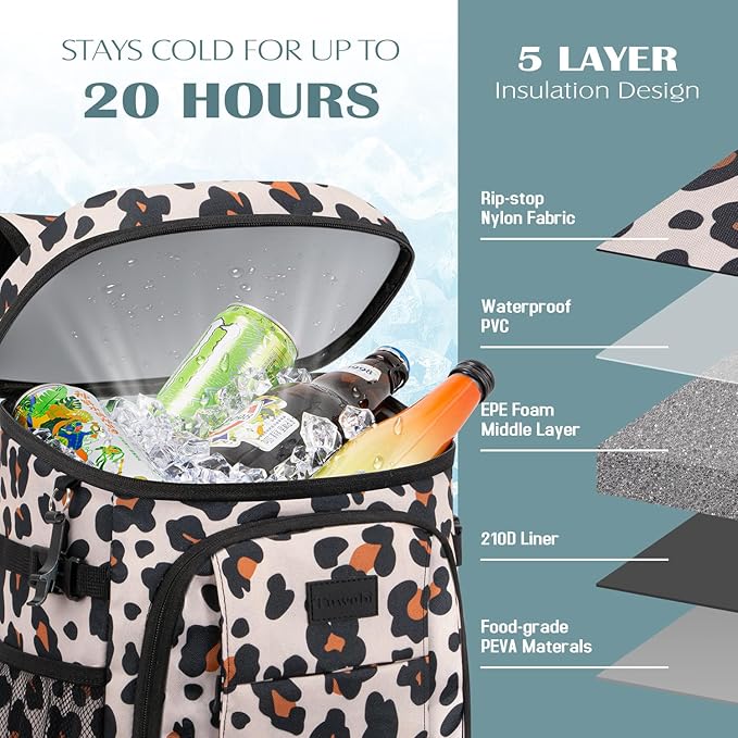 Tuwubi Cooler Backpack 35/42 Cans, Backpack Coolers Insulated Leak Proof for Men Women, Waterproof Soft Sided Lunch Camping Beach Travel Ice Chest Backpack Cooler Bag