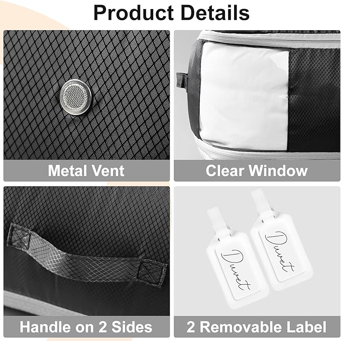 Comforter Storage Bag - Large Capacity Blanket Storage Bags 3-Layer Ultra Space Saving Self Compression Organizer, Washable Compression Bags for Storage Comforter Blanket, 2-Pack, Black