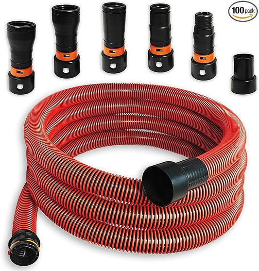 16FT Shop Vac Hose, Dust Collection Hose Kit for Home&Shop Vacuums System with 6 Adapters for Woodworking Power Tool & Sander, Compatible with festool/dewalt/bosch/ryobi/makita, etc Most Multi-Brands