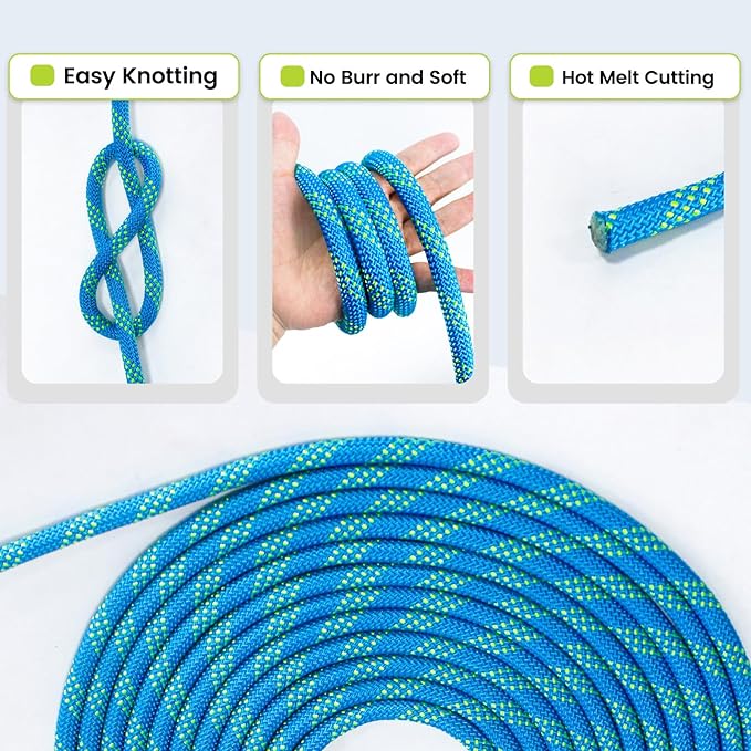 Double Braid Polyester Rope 1/2inch 50ft, 5290lbs Breaking Strength, Blue Arborist Rigging Rope for Various Indoor Outdoor Applications Hiking Camping Swing Sailing