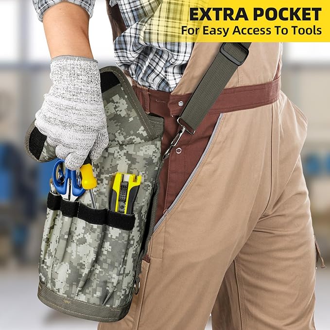 Tool Bag Roll Up, UUP Heavy Duty Rolled Empty Tool Storage Organizing, Portable Tool Roll Container with 2 Detachable Pockets, Folding Tool Holder, Father Day Dad Men Electrician Gift, Camouflage