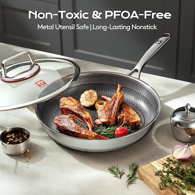 8in Nonstick Frying Pan - Stainless Steel Skillet, Dishwasher & Oven Safe, Compatible with Induction & Gas Stoves, Non-Toxic & Easy to Clean