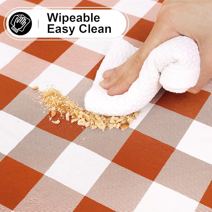 misaya Square Waterproof Vinyl Table Cloth, Buffalo Flannel Backed Tablecloth, Wipeable Plastic Table Cover for Dinner, Kitchen, Picnic, (60" x 60", Rust and White)