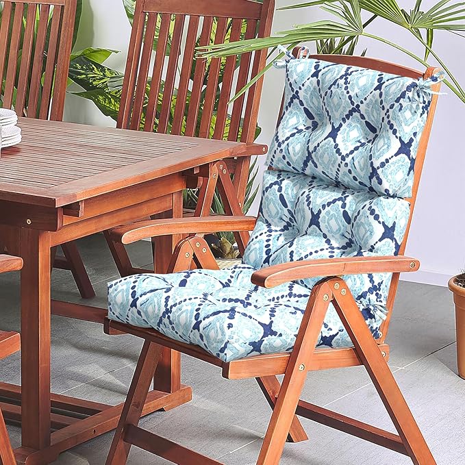 LVTXIII Outdoor Tufted High Back Cushions Set of 2 Patio Seasonal Replacement Rocking Chair Cushion with Ties, Solid Seat and Back Chair Cushion, (44” L x 22W”, Boho Geometry Blue)