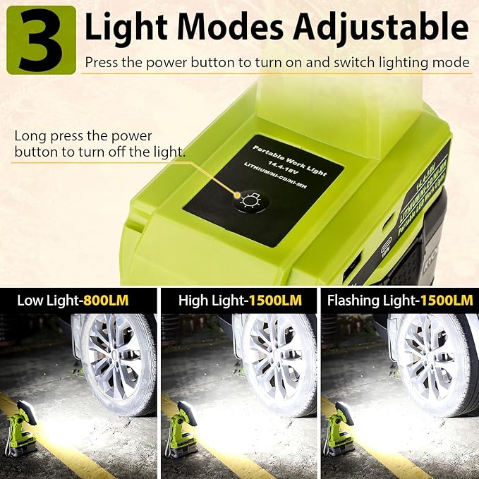 25W 2000LM Cordless LED Work Light Compatible with Ryobi One 18V Battery Portable Flood Lights for Outdoor Indoor Workshop Job Site, LED Floodlight with Pivoting Head/USB Port(No Battery)