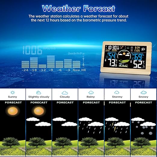 Weather Station Wireless Indoor Outdoor, Digital Thermometer, 7.5'' VA Display Home Weather Stations, Accurate Temperature Humidity Gauge with Weather Forecast, Atomic Clock,Khaki