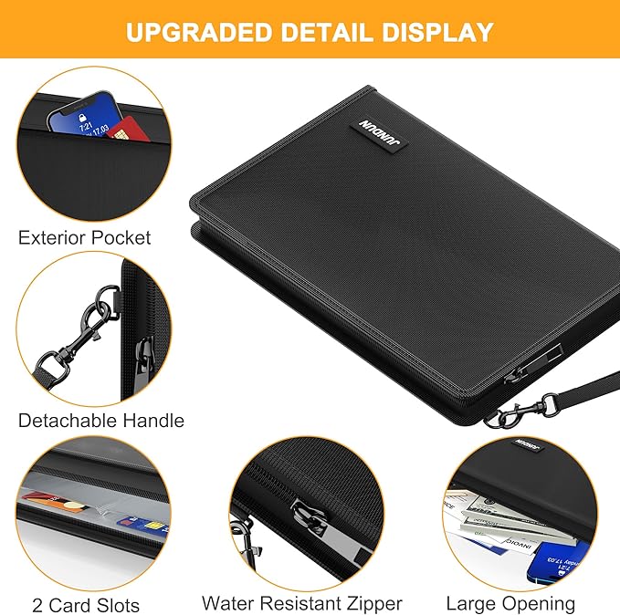 JUNDUN 5200℉ Fireproof Money Bag,8.5”x5.7” Water Resistant and Fireproof Cash Bag with External Pocket,Home Fire Safe Storage Bag Pouch for Money,Cash,Passport and Card