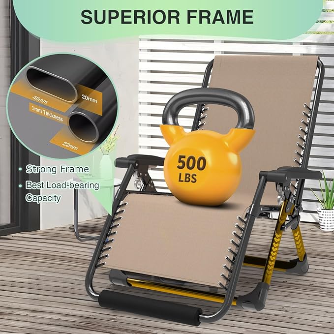 Suteck Oversized Zero Gravity Chair,33In XXL Lounge Chair w/Removable Cushion&Headrest, Reclining Camping Chair w/Upgraded Lock and Footrest, Reclining Patio Chairs Recliner for Indoor Outdoor,500LBS