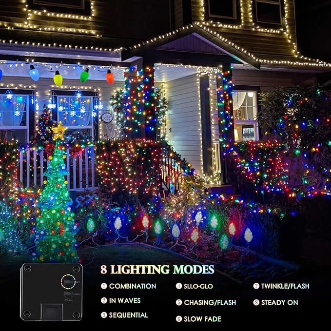 Multicolored Solar String Lights Outdoor Waterproof, 2-Pack Each 72FT 200LED Solar LED Fairy Lights Copper Wire 8 Modes Solar Twinkle Light for Garden Xmas Tree Party Wedding Decorations