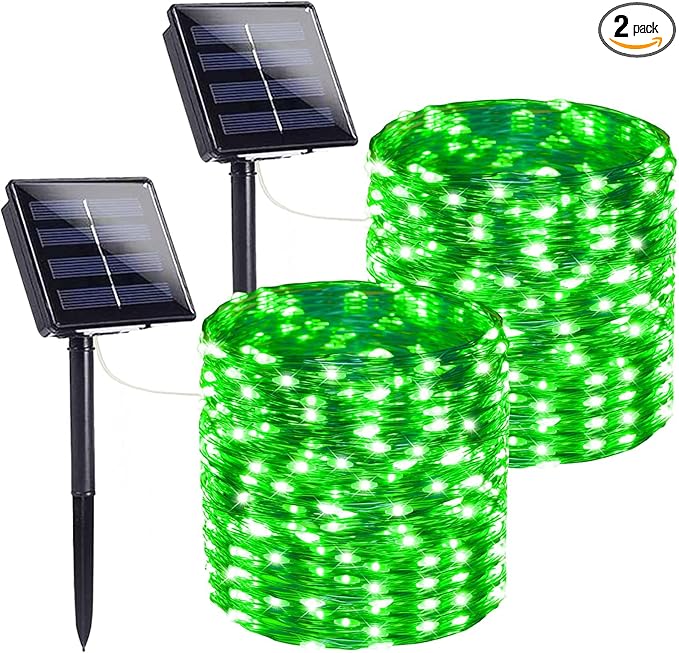 St. Patrick's Day Green Solar String Lights Outdoor, 2-Pack 72FT 400 LED Solar Fairy Lights, Copper Wire Twinkle Light for St. Patrick's Day Decorations Bedroom Party Garden Patio Tree (Green)