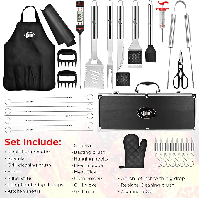 Kaluns BBQ Accessories, Complete Grill Set Dad Gifts for Christamas, 40 Pcs Premium Heavy Duty Stainless Steel Barbecue Grill Accessories for Outdoor Grill Gifts for Men Dad