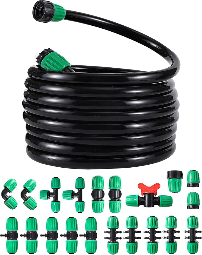 52 FT 1/2”PVC Garden Irrigation Tubing Hose（OD:16mm,ID:12mm),1/2 inch Drip Irrigation Tubing Main Line Hose Tube with Drip Irrigation Fitting Connector for Garden Watering Drip Irrigation System