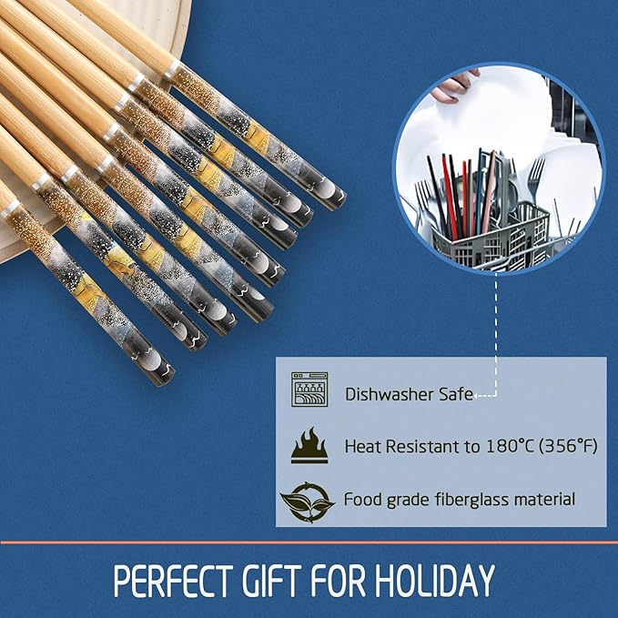200 Pairs Bamboo Chopsticks - Reusable, Wooden, Disposable, Dishwasher Safe Bulk, 9.4 Inches with Chinese & Japanese Styles,Northern Scenery
