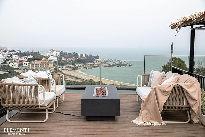 Elementi | Granville Gas Fire Pit Cast Concrete 60" Rectangular Fire Table, Outdoor Fire Pit Electronic Ignition | Canvas Cover, Lava Rock Included | Dark Gray (Propane Gas)