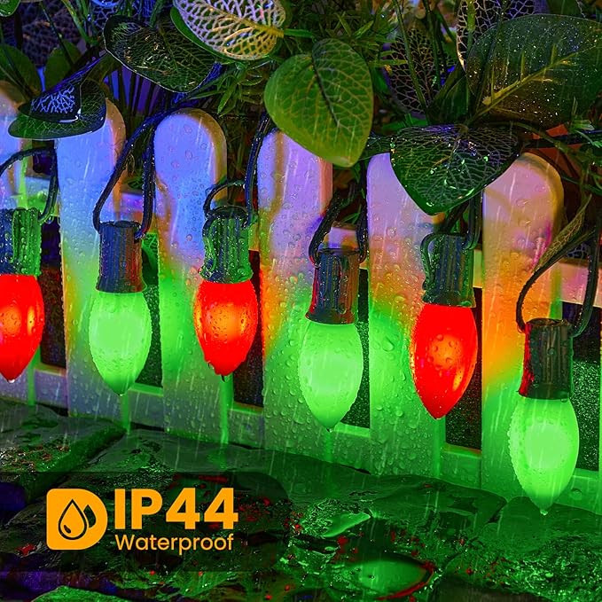 Vintage C9 LED Christmas Lights Outdoor, 50 Feet C9 String Lights with 50 Shatterproof Matte Bulbs, Connectable Waterproof Lights for Holiday Party Roofline Backyard Garden Patio, Red & Green