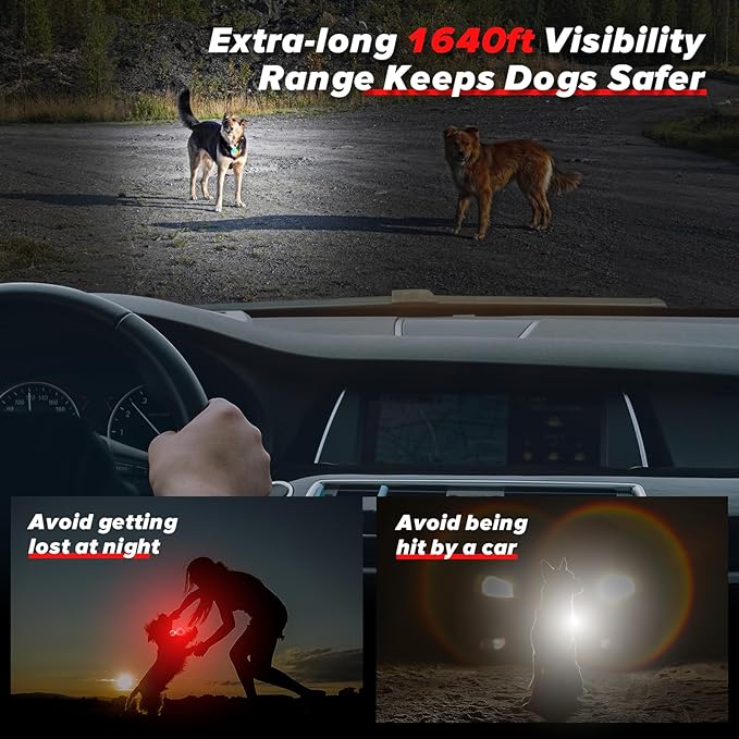 Dog Collar Light, 4 Modes Dog Lights for Night Walking, Rechargeable Dog Light, IP68 Waterproof Dog Walking Light, Clip on Light for Dog Collar to See Dogs at Night(2 Pack)