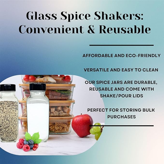 JARMING COLLECTIONS 16oz Glass French Square Spice Shakers with Lids – Large Seasoning Containers for Kitchen, Pantry, Herbs & Spices - Enhance Your Spice Storage – Made in USA