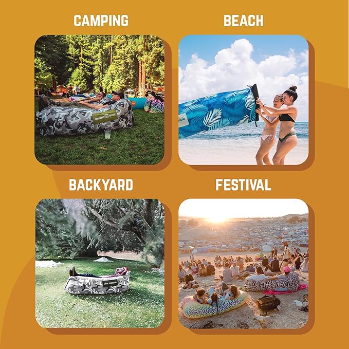 Chillbo Shwaggins Inflatable Couch – No-Pump Setup, Ripstop Polyester, Stability Pegs, Fun Prints, Portable Air Lounger for Beach, Camping, Festivals, and Tailgating - Urban Camo