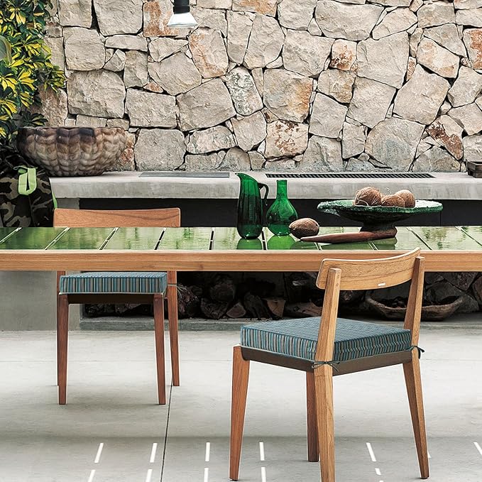 Sunbrella Square Corner Seat Cushions, 19" x 19" x 3", Set of 4, Indoor Outdoor Water Repellent Universal Chair Pads with Ties for Patio Furniture, Garden Dining Chairs, Swell Turquoise