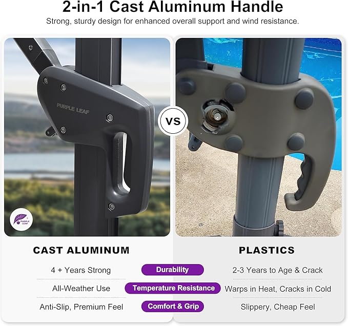 PURPLE LEAF 9 FT Cantilever Patio Umbrella Outdoor Aluminum Offset Square Umbrella with 3 Years Fade Resistance Recycled Fabric and 360-degree Rotation for Deck Pool Garden,Ocean Slate