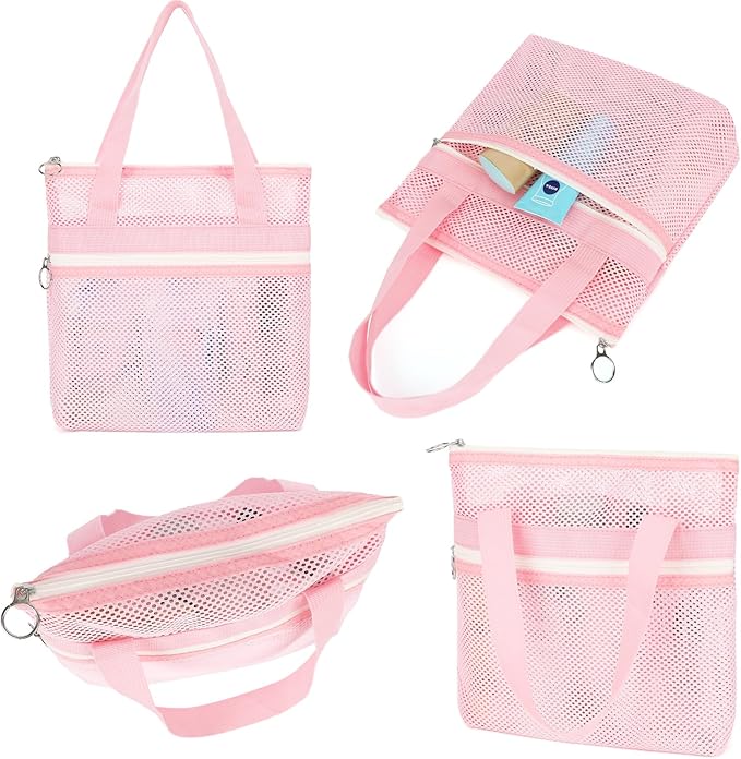 Mesh Shower Caddy Portable with Zipper & 2 Pockets - Quick Dry Shower Caddy Hanging for Travel Gym Camp Beach - Organizer Bag Bathroom Essentials for College Dorm