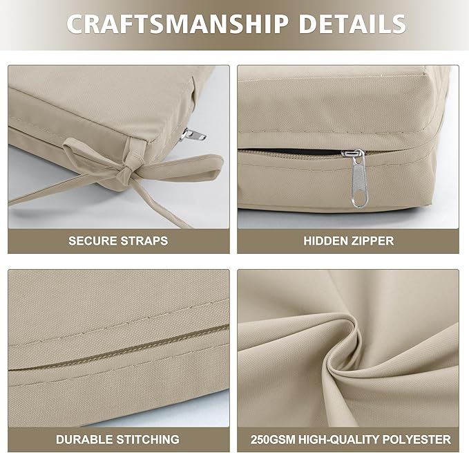 Outdoor Cushions for Patio Furniture, Waterproof Outdoor Chair Cushion w/Fade-Resistant, Removable & Machine-Washable Cover, 22x22 Inch, Deep Seat Sofa/Couch Pad Replacement – Set of 2, Cream