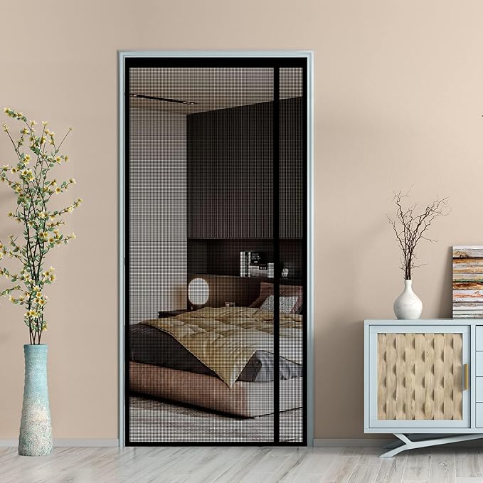 Fiberglass Magnetic Screen Door, Sunmoxia Reversible Left Right Side Opening Heavy Duty Reinforced Mesh Auto-Closing Door Curtain, Fits Doors up to 36" x 82"