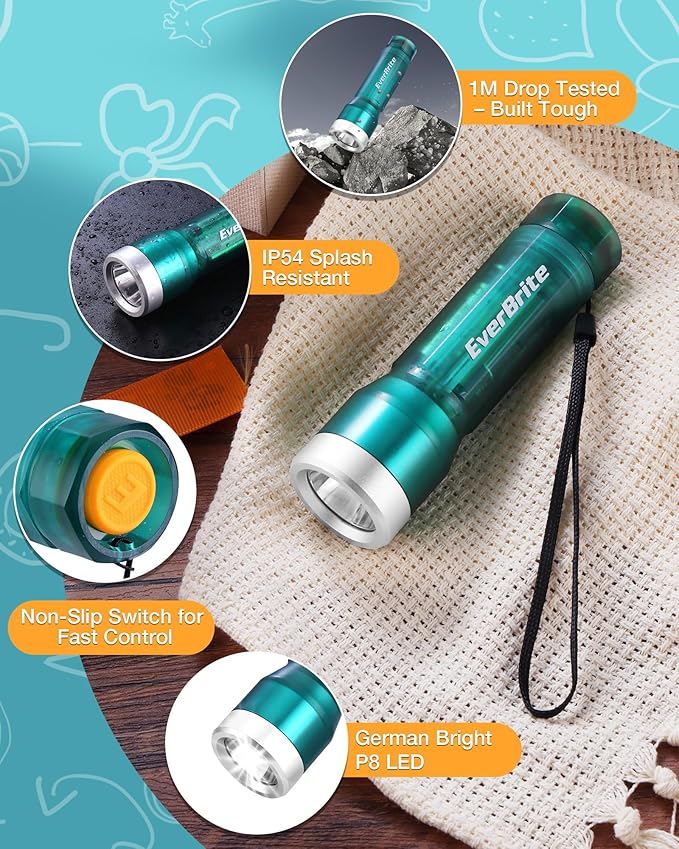 EverBrite Mini Flashlight, LED Flash Light with 3 Modes, 3 AAA Batteries Included, Water-Resistant Small Flashlight for Emergencies and Camping, Blue, 1 Pack