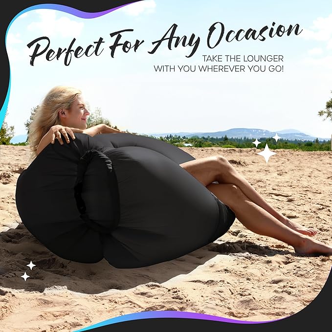 Nevlers Inflatable Lounger | 210T Polyester Inflatable Chair | No-Pump Blow Up Couch | Camping Couch Air Sofa Bed w/ 450 lbs. Cap., Pockets & Matching Bag | Use as Inflatable Couch for Adults & Kids