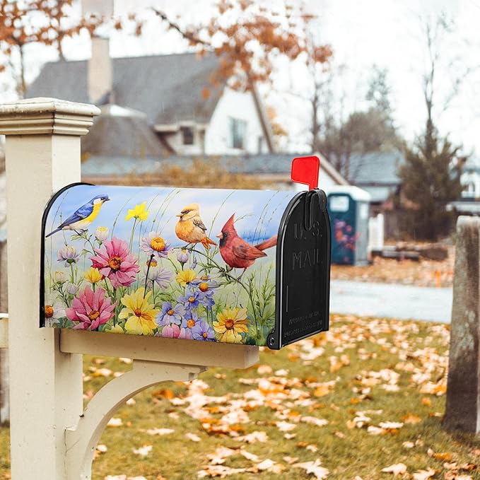 Hummingbird Bird Mailbox Covers Magnetic Spring Blooming Flowers and Birds Decorative Waterproof Mailboxes Wraps Letter Post Box Cover Oversize for Home Outdoor Garden Yard 25.5 x 21 in