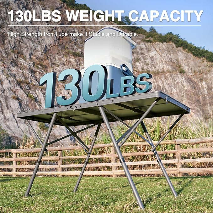 EVER ADVANCED Large Camping Table for 4-6 Person, Portable Folding Aluminum Table with Carrying Handle, Suitable for BBQ, Picnic, Camping and Indoor Use, Support up to 130LBS, Gray