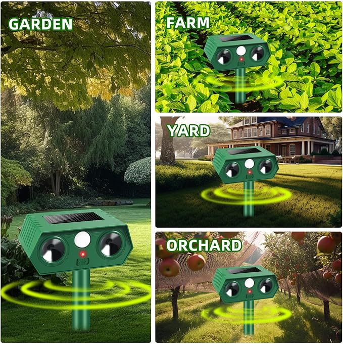 2025 Upgraded Solar Animal Repellent,Ultrasonic Animal Repeller Outdoor with Motion Sensor Cat, Squirrel, Deer, Dog, Raccoon, Skunk, Bird,Rabbit Repellent for Yard, Garden, Lawn,4 Pack