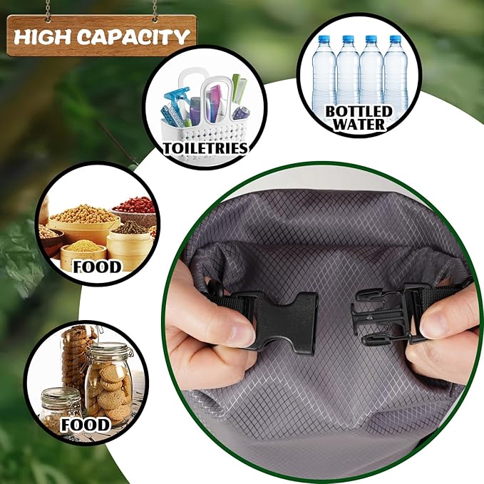 Bear Bag for Camping, Grey Ultralight Food Hanging System Include Waterproof Bear Bag, Nylon Ropes, Carabiner Clip, Bear Bell for Backpacking, Hiking, Outdoor Activity