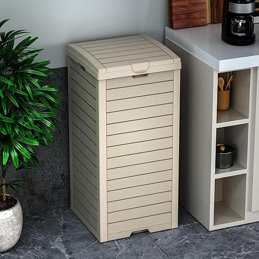 Vixzen 38Gallon Outdoor Trash Can with Lid,Waterproof Resin Waste Bin,Lightweight,Large Sturdy Garbage Bin for Patio,Kitchen,Backyard,Gray