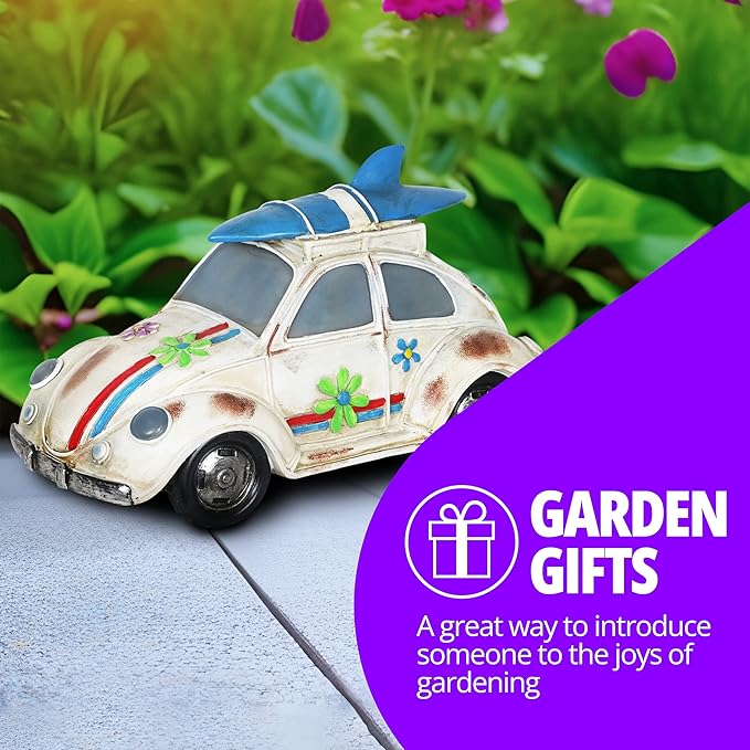 Exhart Garden Sculpture, Solar Retro Bug Garden Statue, LED Lights, Outdoor Garden Decoration, 6 x 13 x 7.5 Inch