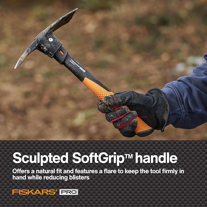 Fiskars IsoCore Pickaxe Mattock with Shock-Absorbing Handle, Dual-Head Tool for Roots & Rocks, 1.5 lb