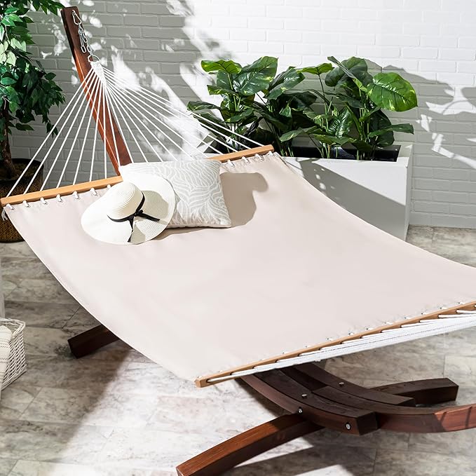 Fab Habitat Solid Recycled Polyester Hammock - Fargo - Khaki - Indoor/Outdoor, Quick Dry, 2 Person 460 lbs Capacity - Patio, Poolside, Backyard, Garden, Beach, Balcony - 12-14 ft Adjustable