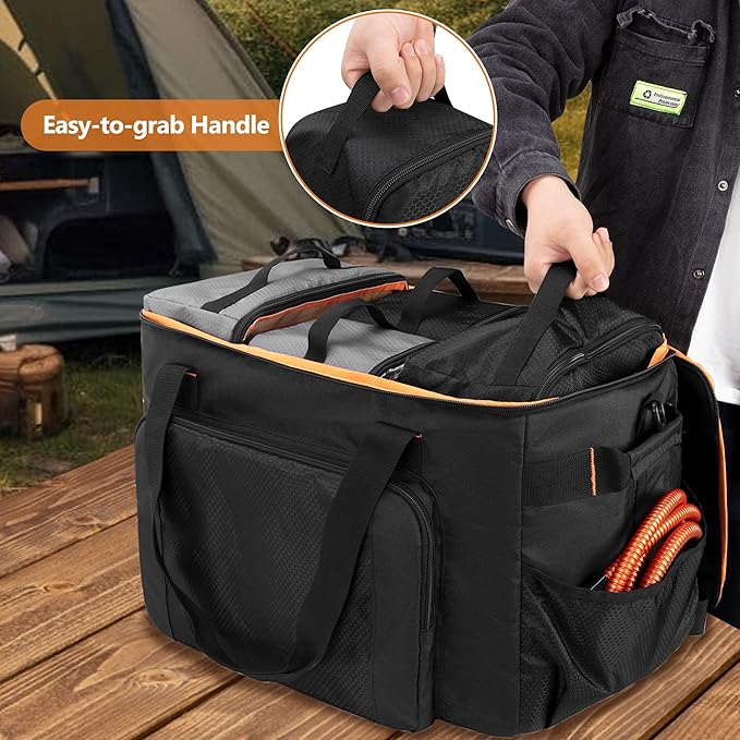 Camping Organizers and Storage, 4 Pcs Packing Cubes with Carrying Bag, 5-in-one with Hard Bottom Storage Bag for Travelling, Toys, Dolls, etc, Black