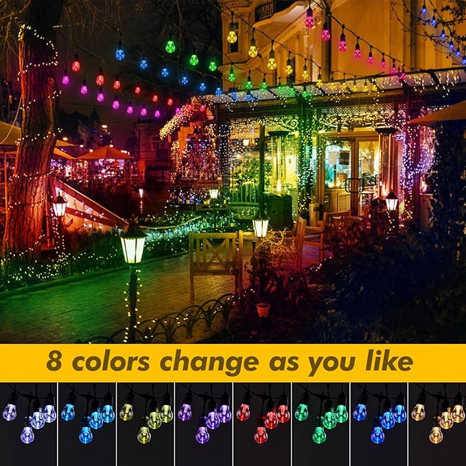 Auroraworld Outdoor String Lights RGB, 48FT Dimmable Patio String Lights with Shatterproof Edison Bulbs, Remote, Commercial Lights for Cafe, Patio, Yard, Party