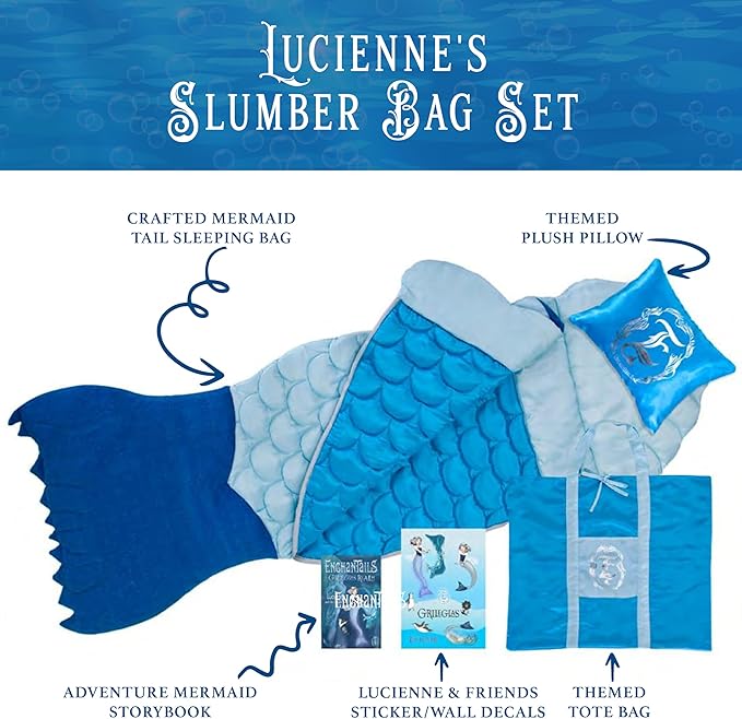 Mermaid Tail Blanket for Kids - 5-Piece Glow in The Dark Girls Slumber Set - Wearable Mermaid Tail Sleeping Bag - Ideal for Sleepovers