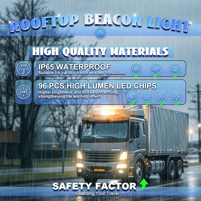 7" Magnetic Beacon Light, Emergency Lights for Vehicles, LED Rooftop Rotating Beacon Light, Amber-White Caution Hazard Beacon Magnetic Strobe Lights for Trucks Tractor Forklifts Boat Car