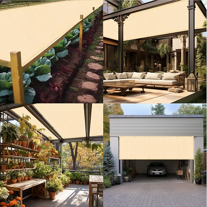 Artpuch 90% Sun Shade Cloth, 8 x 12 FT Pergola Shade Cover Canopy with Grommets, Sun Screen Fabric Tarp for Patio, Outdoor, Garden, Backyard, Wheat