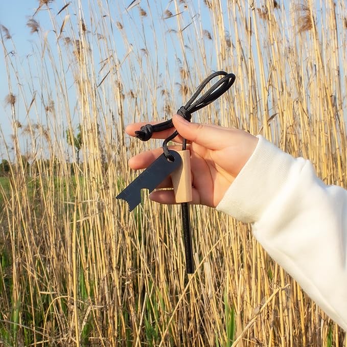 Fire Starter (2 Packs), All-Weather Magnesium Ferro Rod for Camping and Hiking, Emergency Survival Kits with Waxed Fire Tinder Paracord (28inch)&Beech/Pine Handle&&6-in-1 Multi-Tool