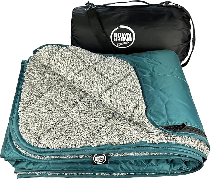 DOWN UNDER OUTDOORS Large Waterproof Windproof Extra Thick 350 GSM Quilted Fleece, or Sherpa Stadium Blanket