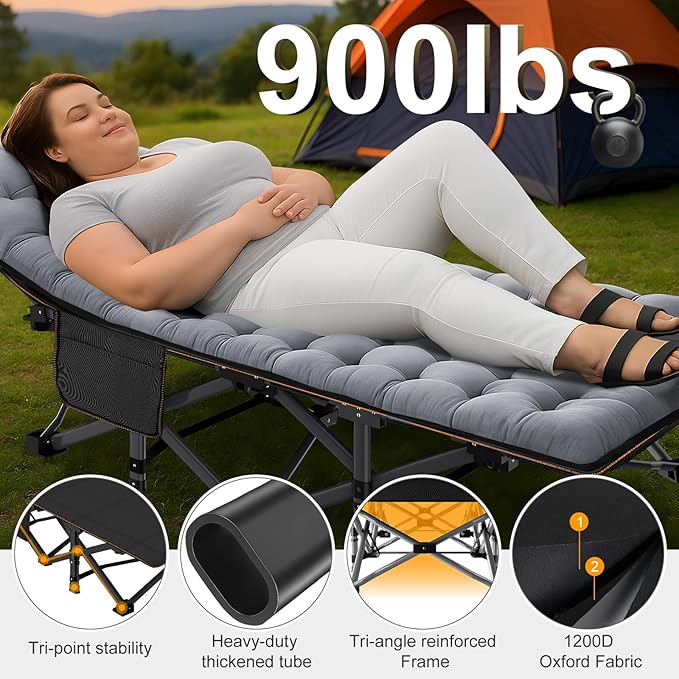 ABORON 2 Pack Folding Camping Cot W/Mat for Adults, Heavy Duty Outdoor Bed with Carry Bag,1200 D Layer Oxford Travel Camp Cots