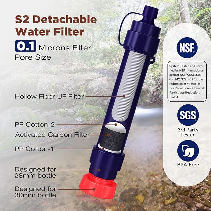 Membrane Solutions Gravity Water Filter Pro 6L, NSF/ANSI 42&372&401 Certified, 0.1 μm Versatile Water Purifier Camping with Adjustable Tree Strap Storage Bag, Survival Gear for Emergency Preparedness