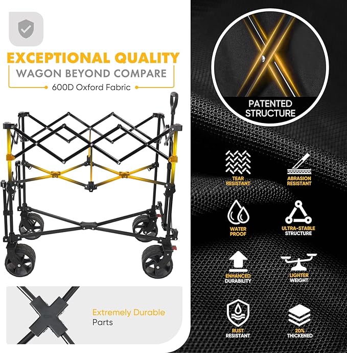 400L Large Capacity Folding Double Decker Wagon with Brakes, 50" Extra Long Extender Cart, 500lbs Heavy Duty Collapsible Wagons, All-Terrain Big Wheels for Camping, Sports, Shopping. Red&Black