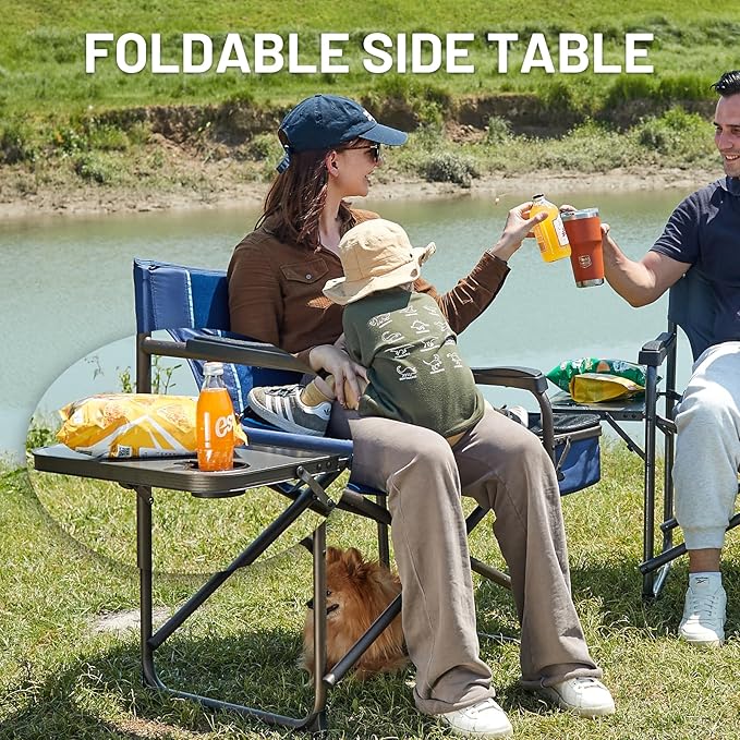 TIMBER RIDGE XXL Oversized Directors Chair 600lbs - Heavy Duty Camping Chair with Cooler Bag & Table, Portable Folding Chair with Wide Seat for Tailgating, Patio, Outdoor - Blue