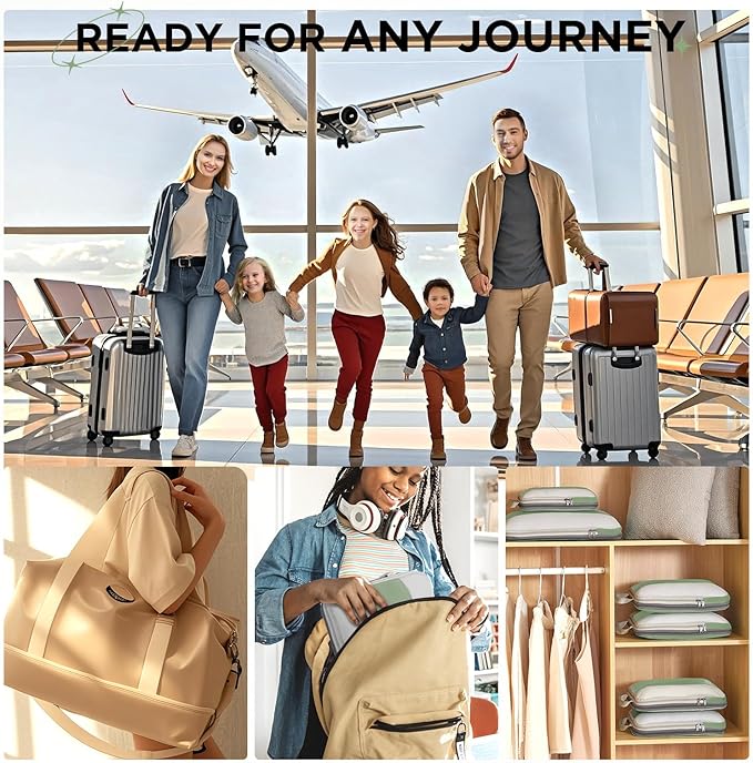 10 Set Compression Packing Cubes for Travel Essentials,Compressible Expandable Packing Cubes for Suitcase,OlarHike Luggage Organizer Bags for Travel,Handy Helper for Organizing Clothes(Matcha Green)