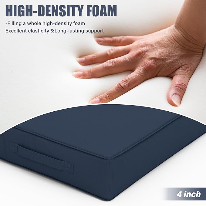 Patio Chair Cushions 22 X 22 X 4 Inch Waterproof Outdoor Seat Cushions for Patio Furniture, Outdoor Sofa Couch Pads with Ties & Handle, Set of 2, Navy Blue